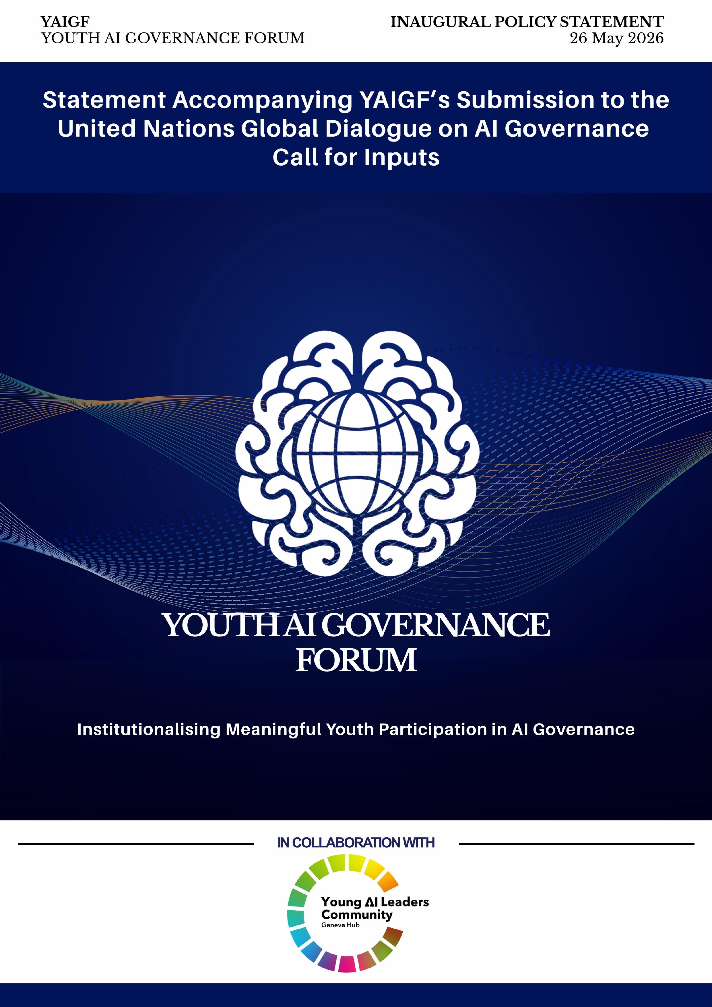 Cover of the YAIGF Inaugural Submission to the UN Global Dialogue on AI Governance
